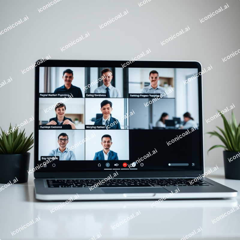 Video Conference Call On Laptop Screen Showing Remote Tea...