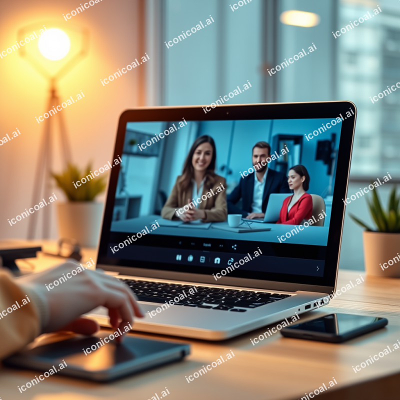 Video Conference Call On Laptop Screen Showing Remote Tea...