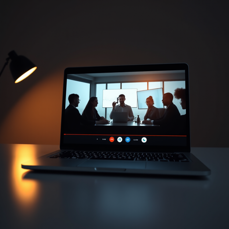 Video Conference Call on Laptop Screen Showing Remote Tea...