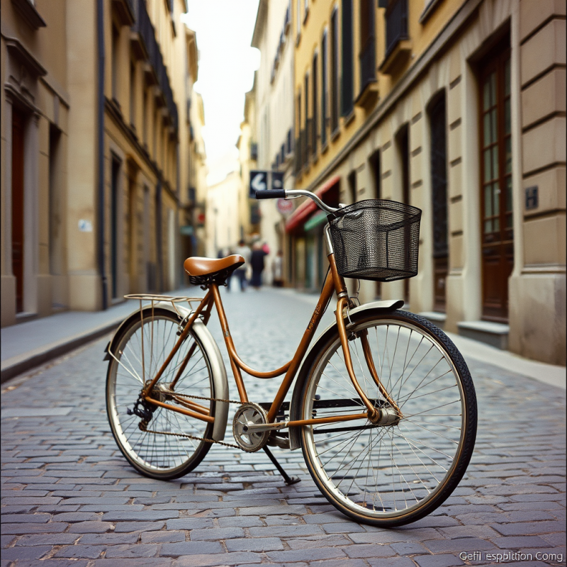 Vintage Bicycle Parked on European Cobblestone Street