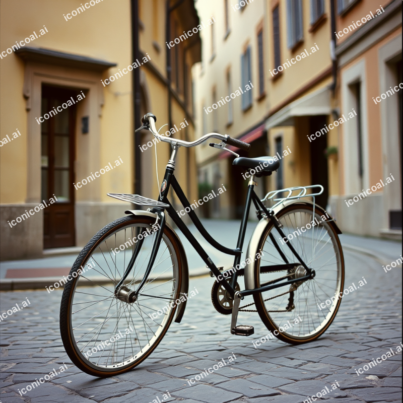 Vintage Bicycle Parked On European Cobblestone Street