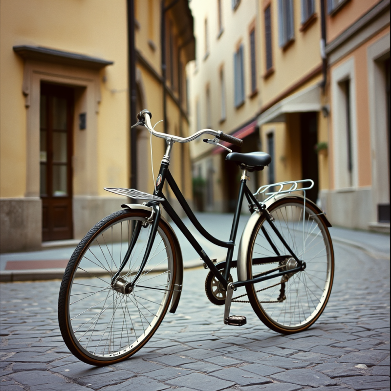Vintage Bicycle Parked on European Cobblestone Street
