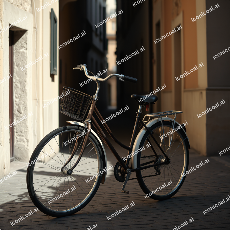 Vintage Bicycle Parked On European Cobblestone Street