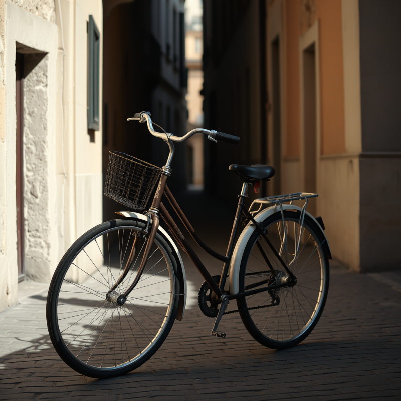 Vintage Bicycle Parked on European Cobblestone Street