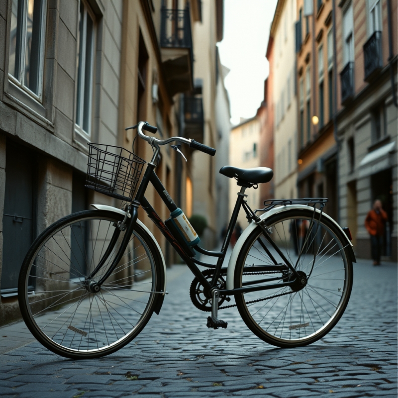 Vintage Bicycle Parked on European Cobblestone Street