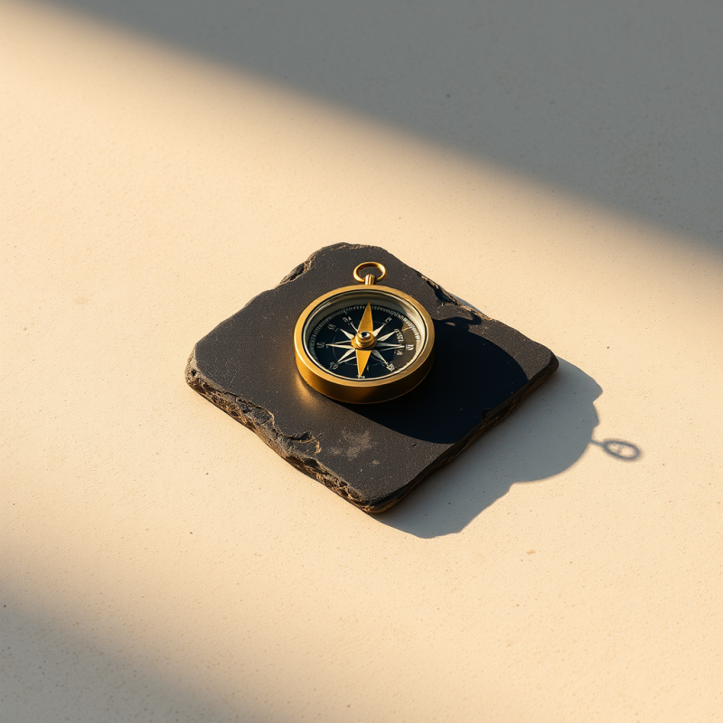 Vintage Brass Compass Rests on a Dark Stone Slab,