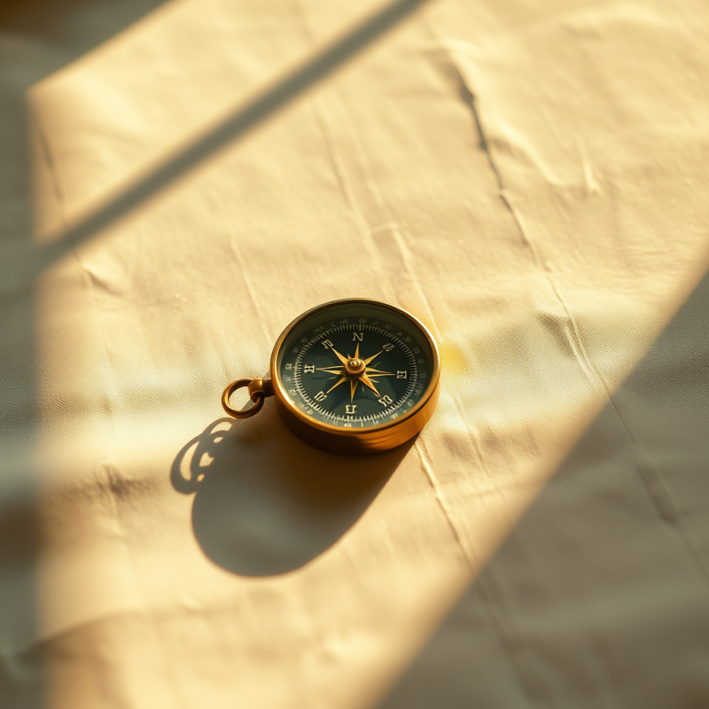Vintage Brass Compass Rests on Textured Fabric,