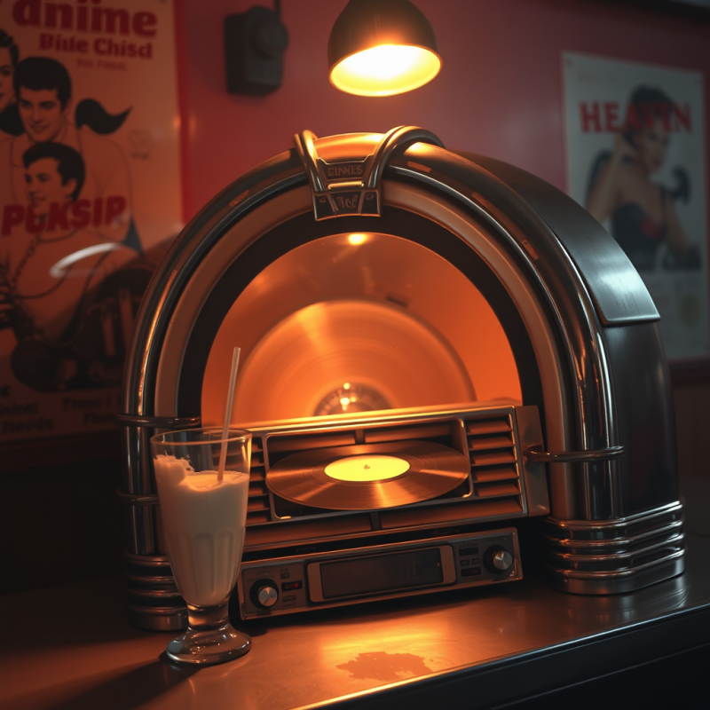 Vintage Jukebox Bathed in Warm Amber Light,