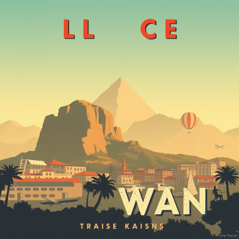 Vintage-style Travel Poster Illustration with Retro Typog...