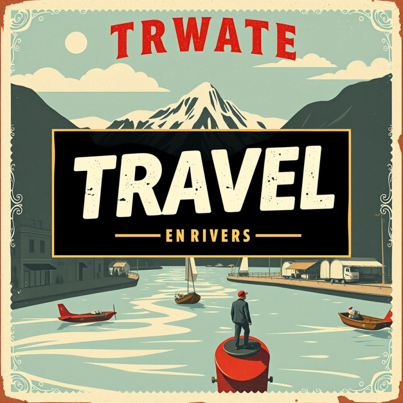 Vintage-style Travel Poster Illustration with Retro Typog...