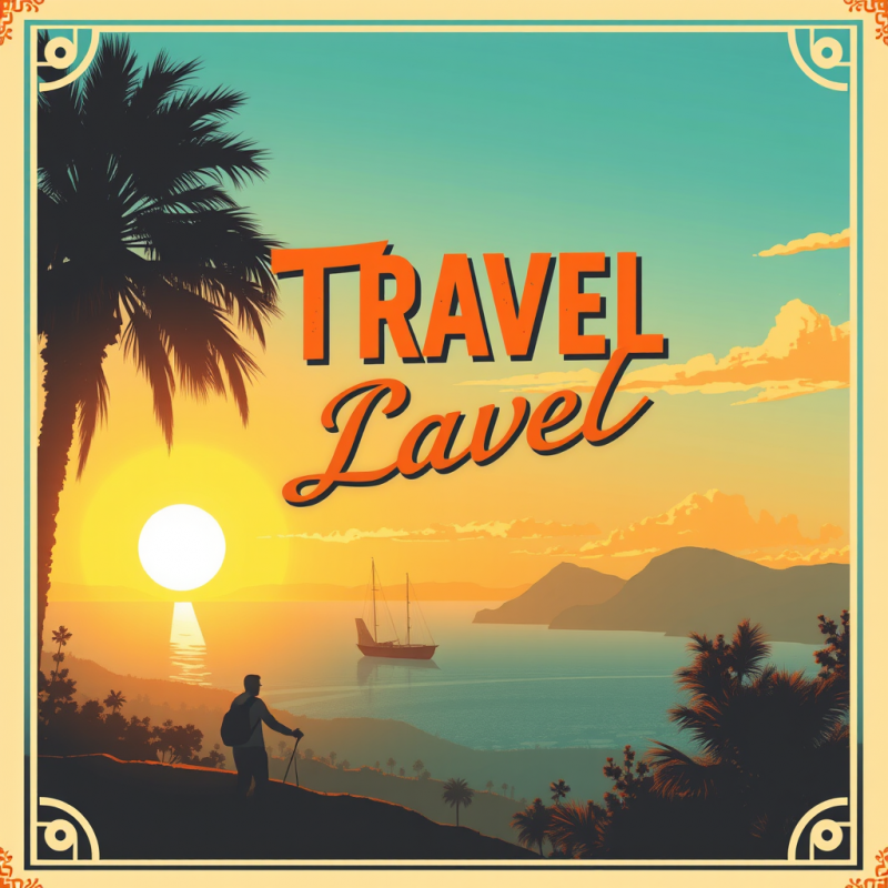 Vintage-style Travel Poster Illustration with Retro Typog...