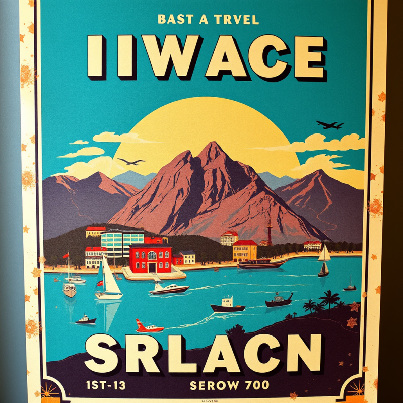 Vintage-style Travel Poster Illustration with Retro Typog...