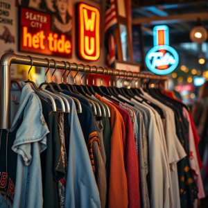 Vintage Thrift Store Clothing Rack With Unique Finds