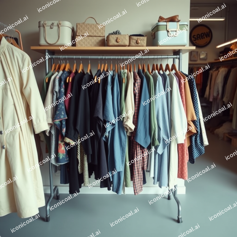 Vintage Thrift Store Clothing Rack With Unique Finds