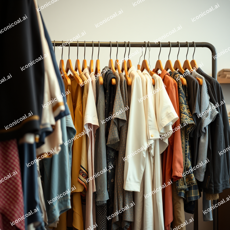 Vintage Thrift Store Clothing Rack With Unique Finds