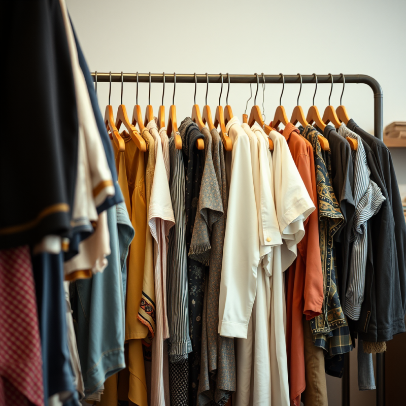 Vintage Thrift Store Clothing Rack with Unique Finds