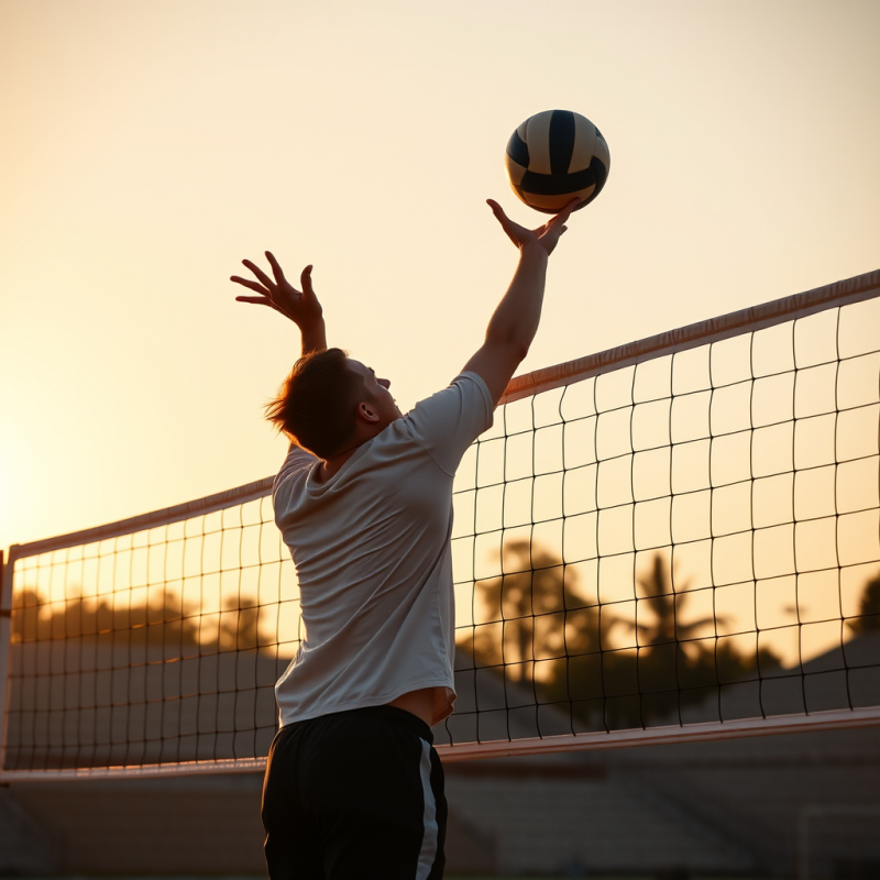 Volleyball Player Spiking Ball at the Net