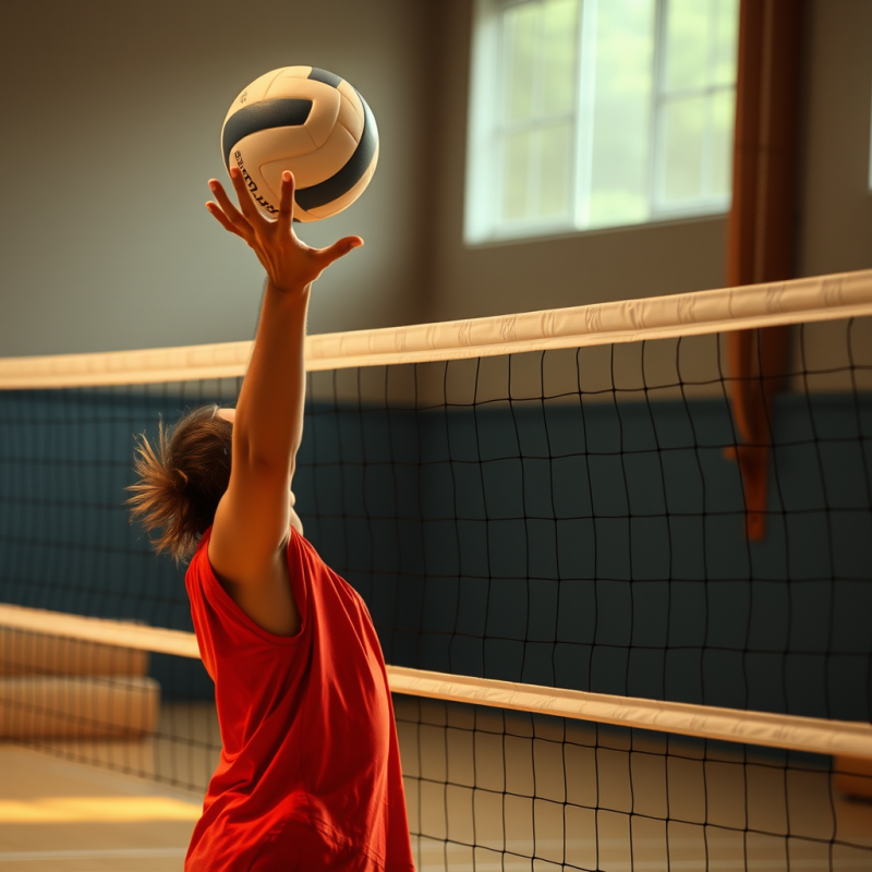 Volleyball Player Spiking Ball at the Net