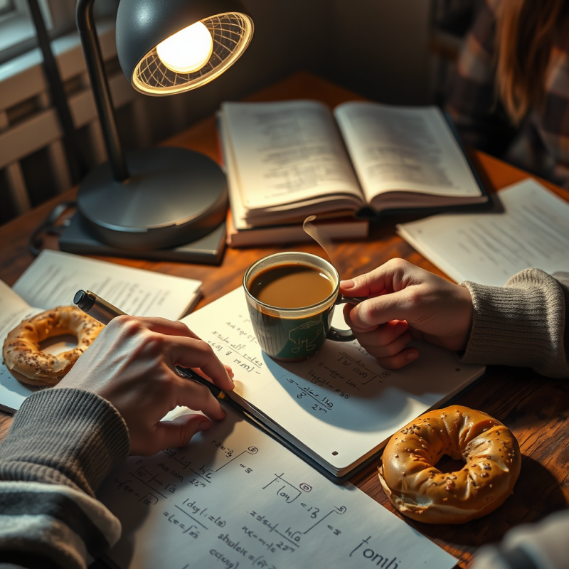 Warm, Focused Study Scene with Hands Writing Notes,
