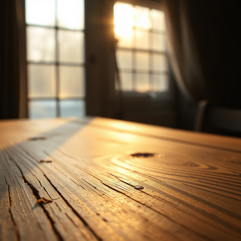 Warm Golden Sunlight Streams Across a Rustic Wooden