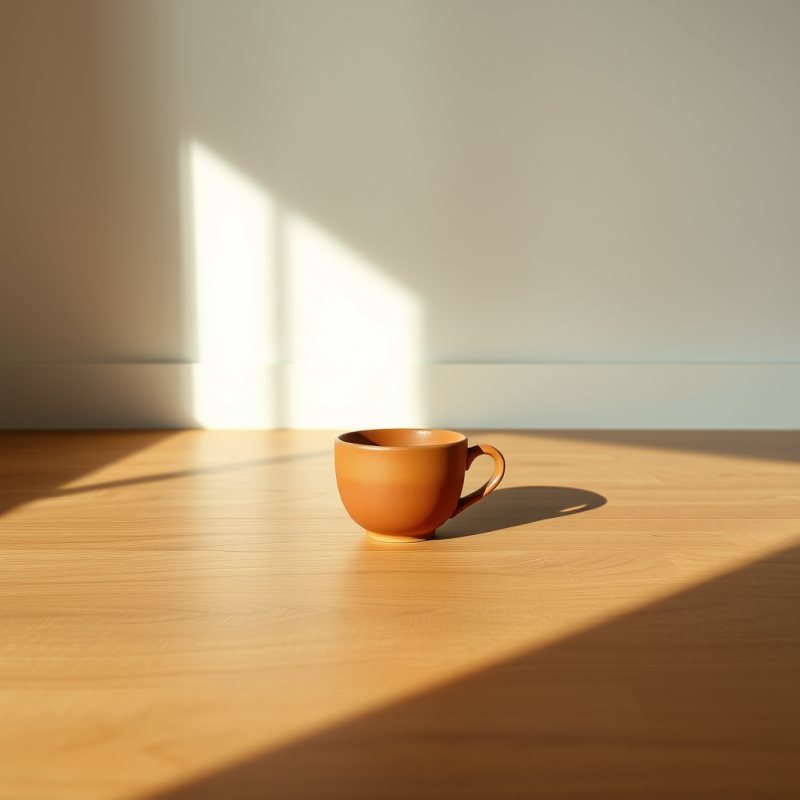 Warm-toned Ceramic Mug Sits on a Wooden Surface