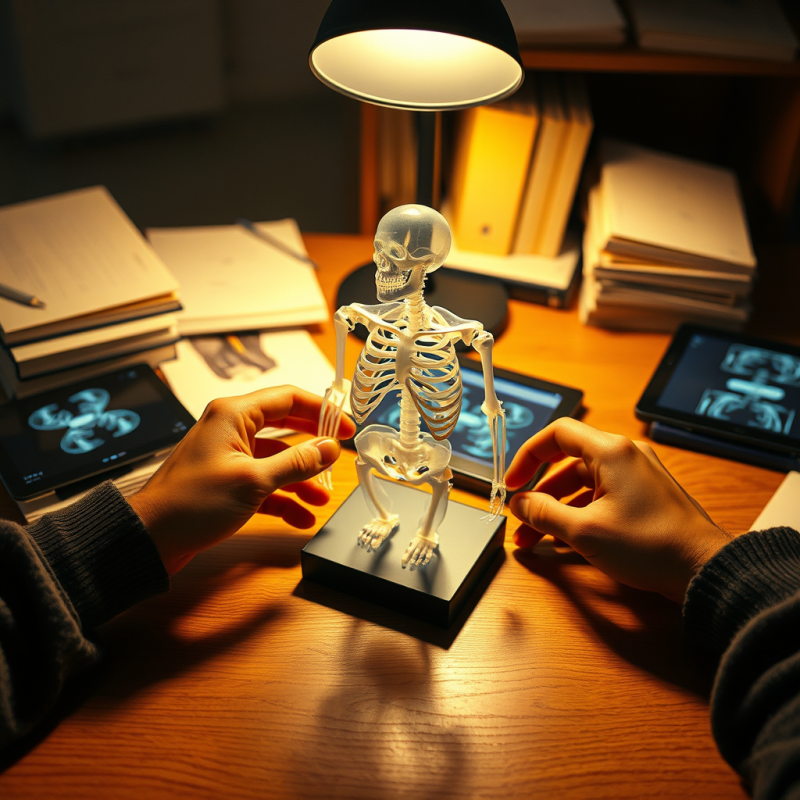 Warmly Lit Desk Scene with Hands Examining a Small
