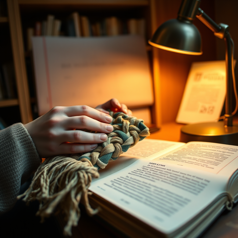 Warmly Lit Hands Cradle a Knitted Scarf Over an Open