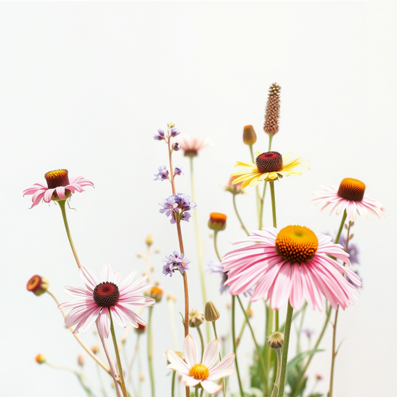 Watercolor Illustration of Wildflowers in Soft Pastel Pal...
