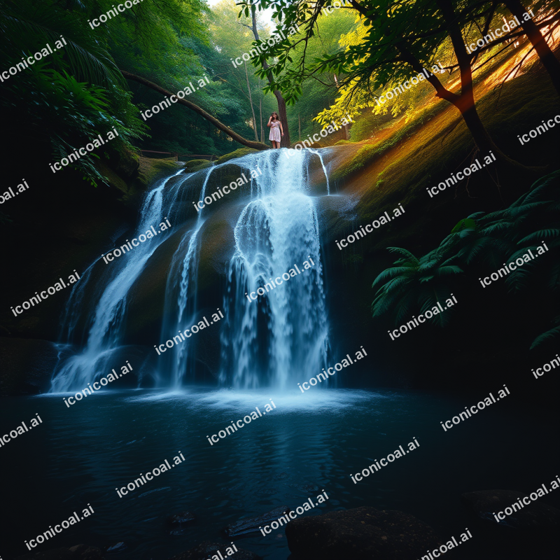 Waterfall Cascading Into Pool In Lush Green Forest