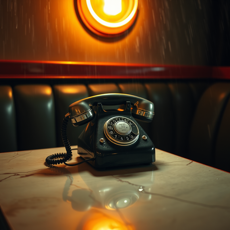 Weathered 1940s Rotary Phone Perched Atop a Cracked For...