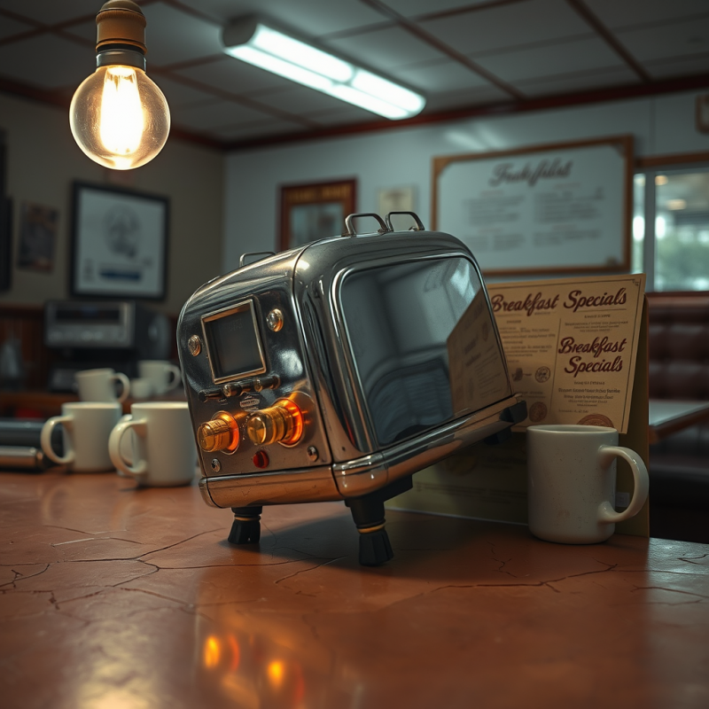 Weathered 1950s Chrome-plated Toaster Perched Precariou...