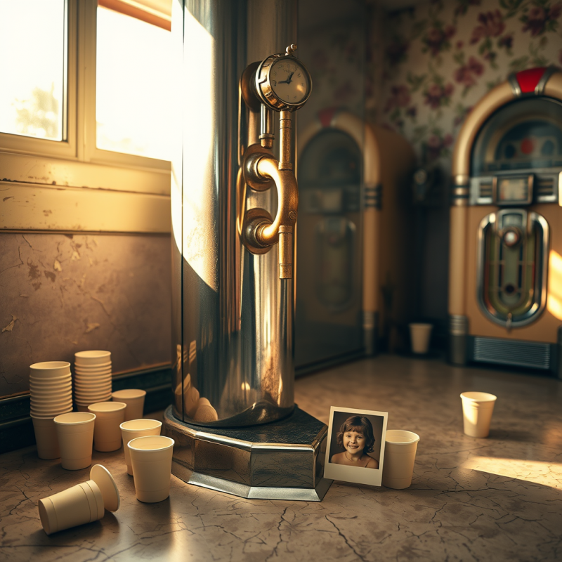 Weathered 1950s Chrome Soda Fountain Pump Glows Under G...