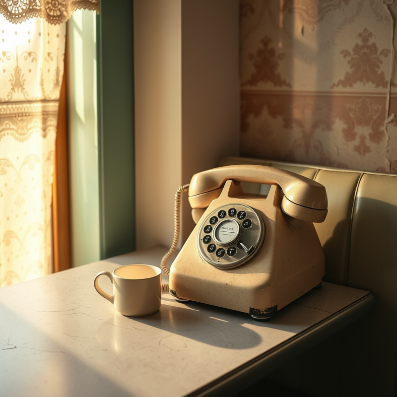 Weathered 1950s Rotary Phone Perched on a Cracked Formi...