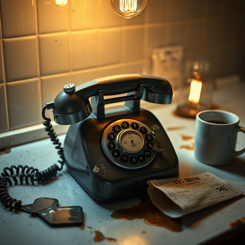 Weathered 1950s Rotary Phone with Cracked Plastic and P...