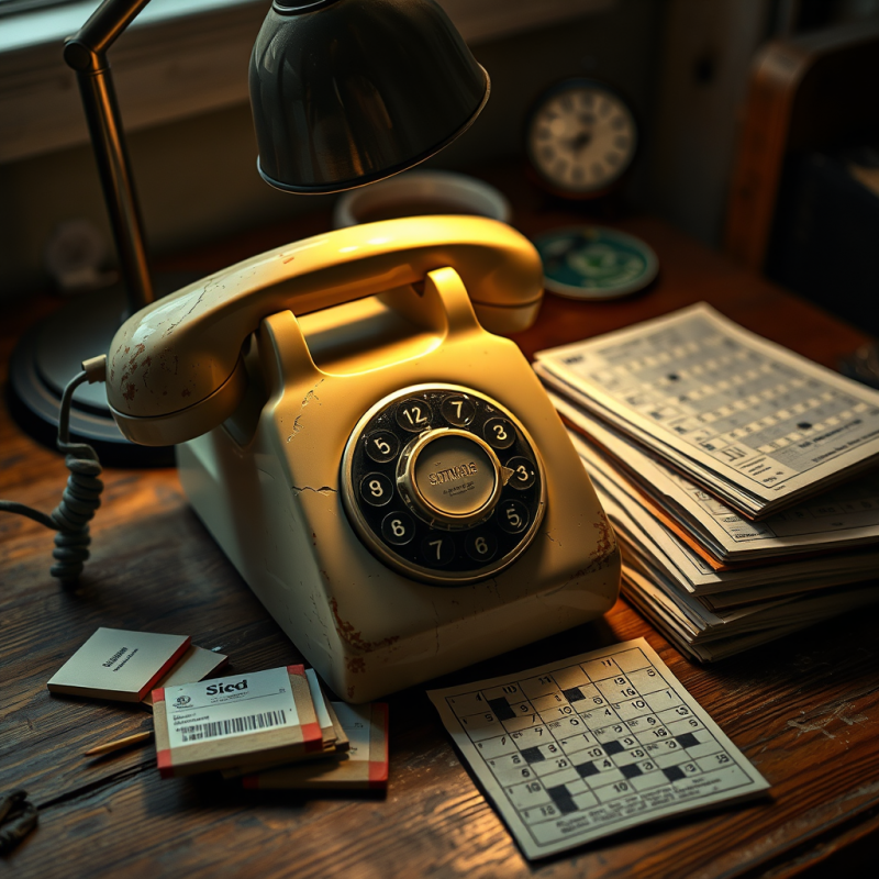 Weathered 1950s Rotary Phone with Peeling Cream Paint A...