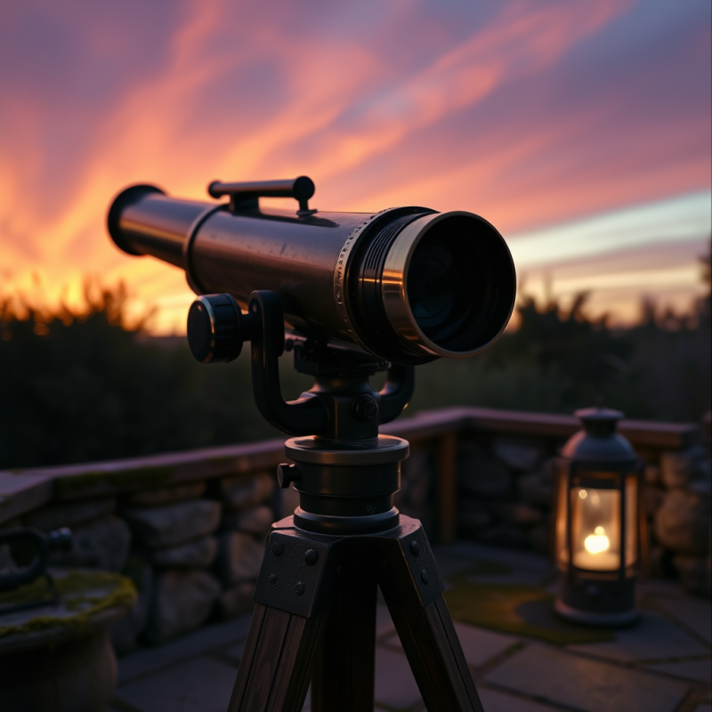 Weathered 1960s Brass Telescope Mounted on a Cracked Wo...