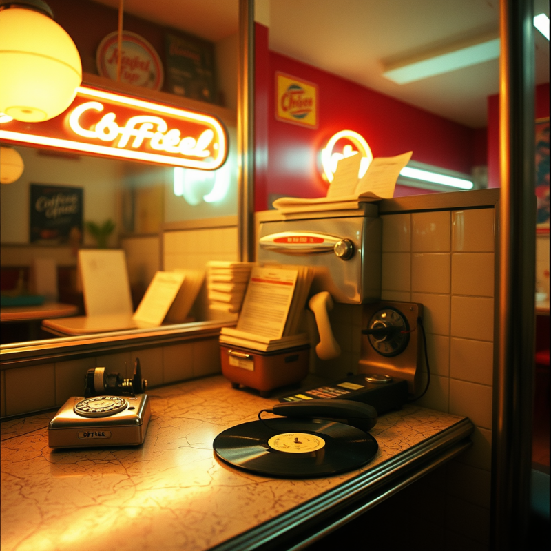 Weathered 1960s Coffee Shop Counter with Cracked Lamina...