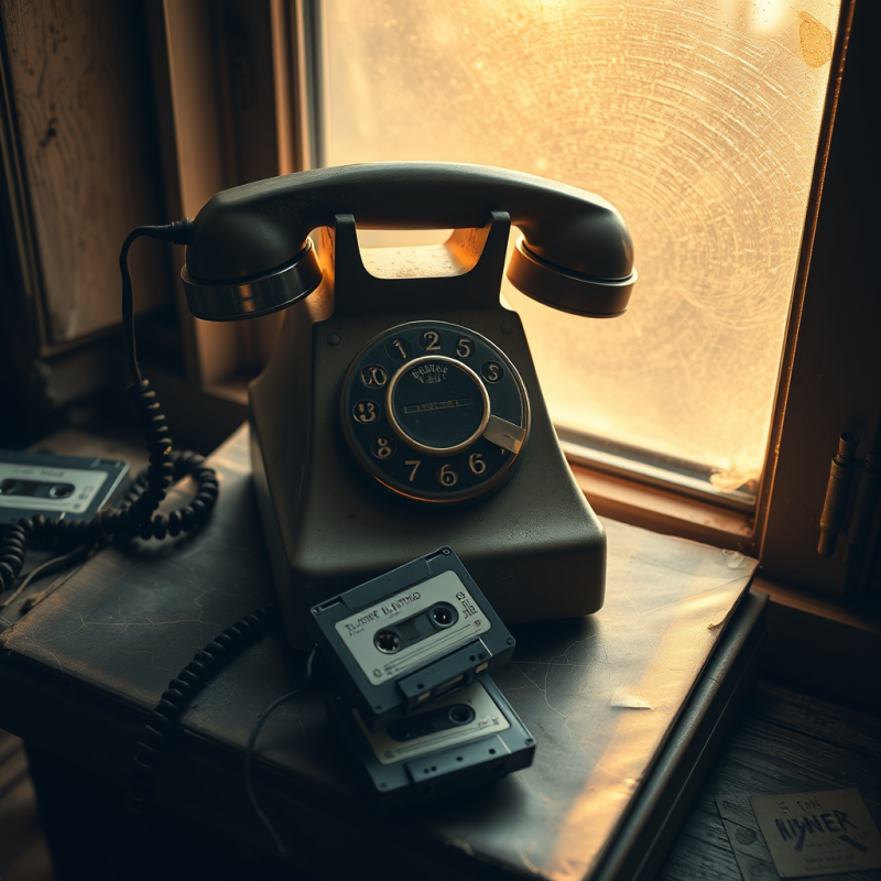 Weathered 1960s Rotary Telephone Resting Atop a Cracked...