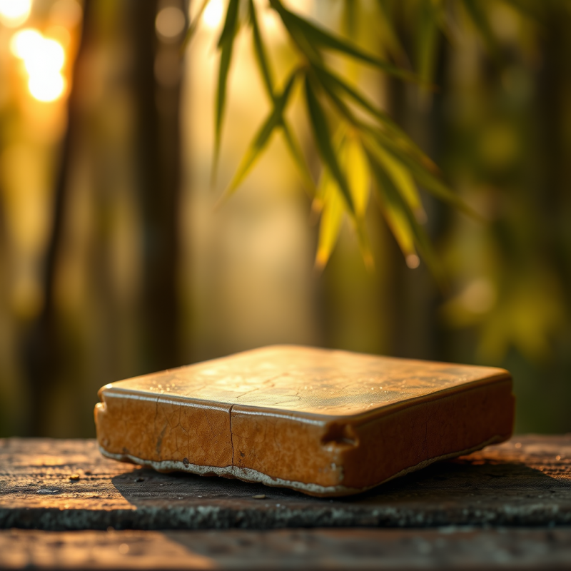 Weathered, Golden-hued Book Rests on a Stone