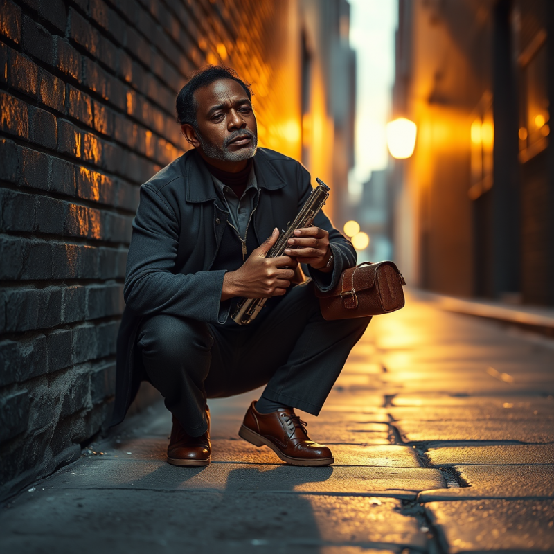 Weathered Jazz Musician with a Silver Harmonica