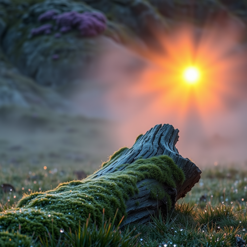 Weathered Log Draped in Vibrant Green Moss Rests in