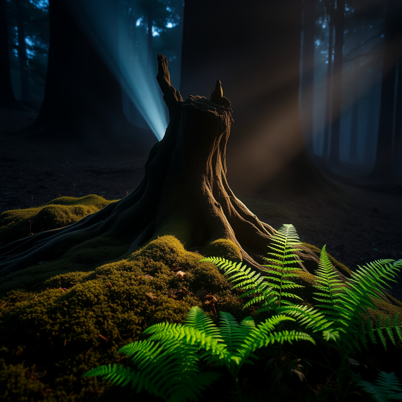 Weathered Tree Stump Covered in Vibrant Green Moss