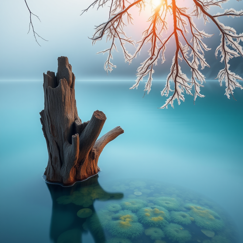 Weathered Tree Stump Rises from a Tranquil,