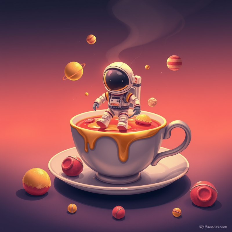 Whimsical Astronaut Floats in a Giant Teacup Filled