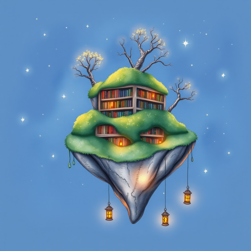 Whimsical Floating Island Covered in Green Moss and