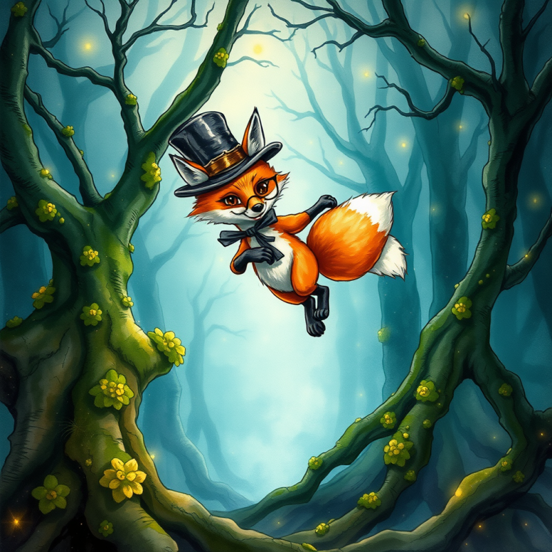 Whimsical Fox Wearing a Top Hat and Bowtie Floats