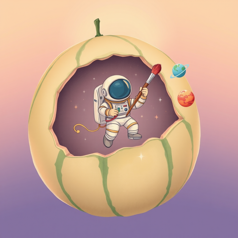 Whimsical Hand-drawn Illustration of a Tiny Astronaut F...