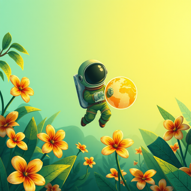 Whimsical Hand-drawn Illustration of a Tiny Astronaut I...