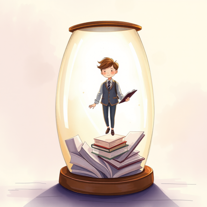 Whimsical Hand-drawn Illustration of a Tiny Librarian I...