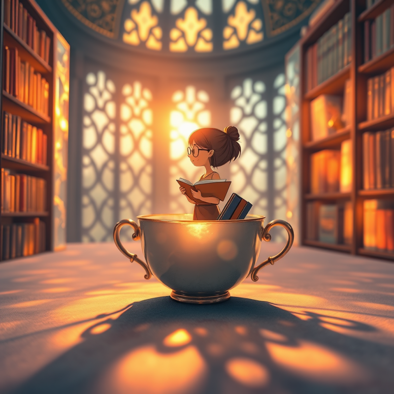 Whimsical Illustration of a Girl Reading Inside a